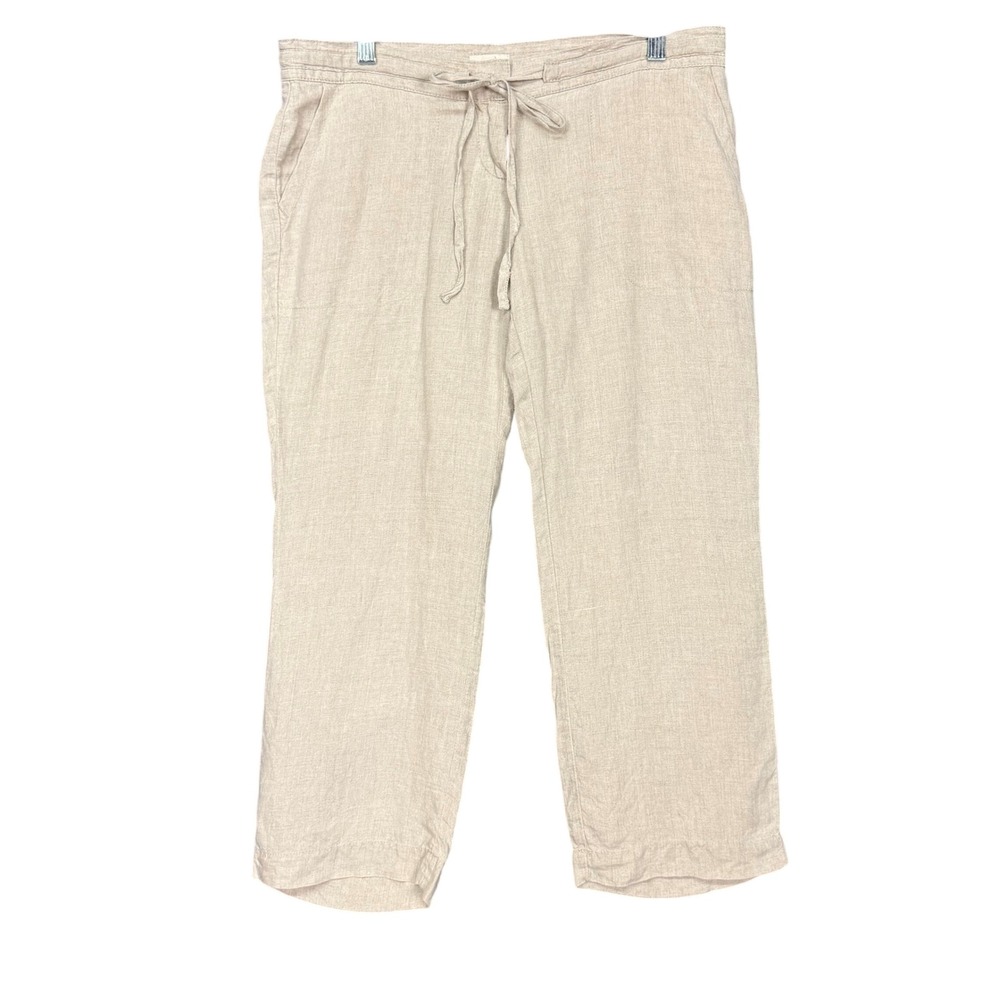 Gap Pants Women 4 Beige Khaki 100% Linen Straight Leg Drawstring Lined Trousers